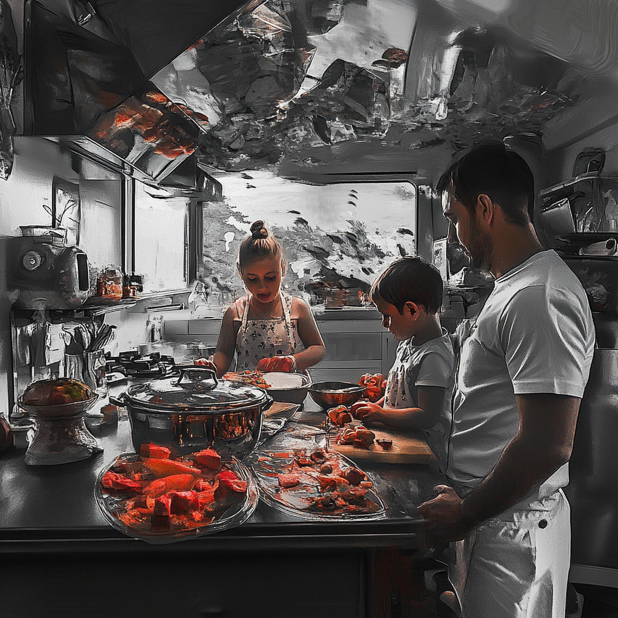 Interior of culinary studio with chefs at work
